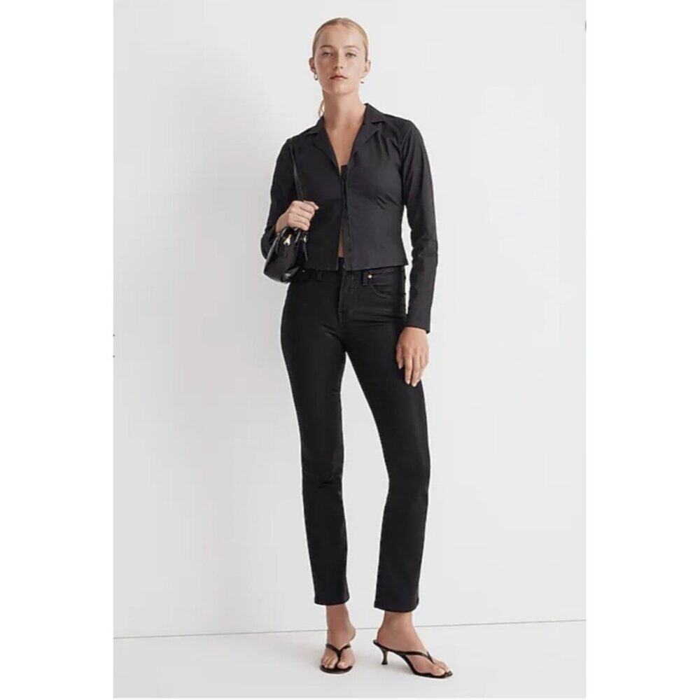 NWT Madewell Petite Kick Out Crop Jeans in True‎ Black Wash: Coated Edition 25